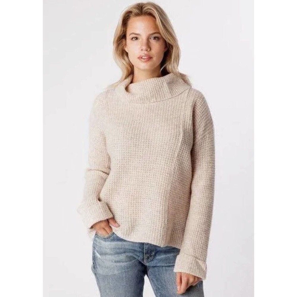 Free People | Sidewinder Womens S Small Wool Waffle Knit Sweater Oatmeal Beige